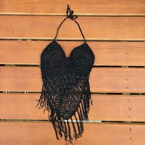 Black Crochet Halter Top